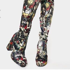 Knee high tarot card platform boots size7 like new